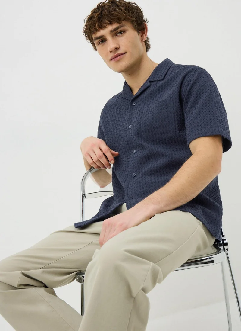 ماتلان Navy Textured Short Sleeve Shirt